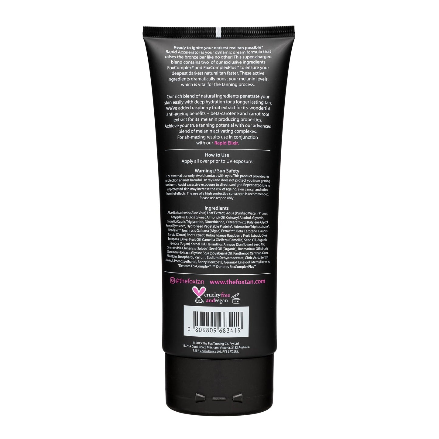 The Fox Tan Rapid Accelerator, Accelerator Lotion For Sunbed Tanning, Creates Darker, Faster & Long-Lasting Tans, Vegan & Cruelty-Free, 180ml