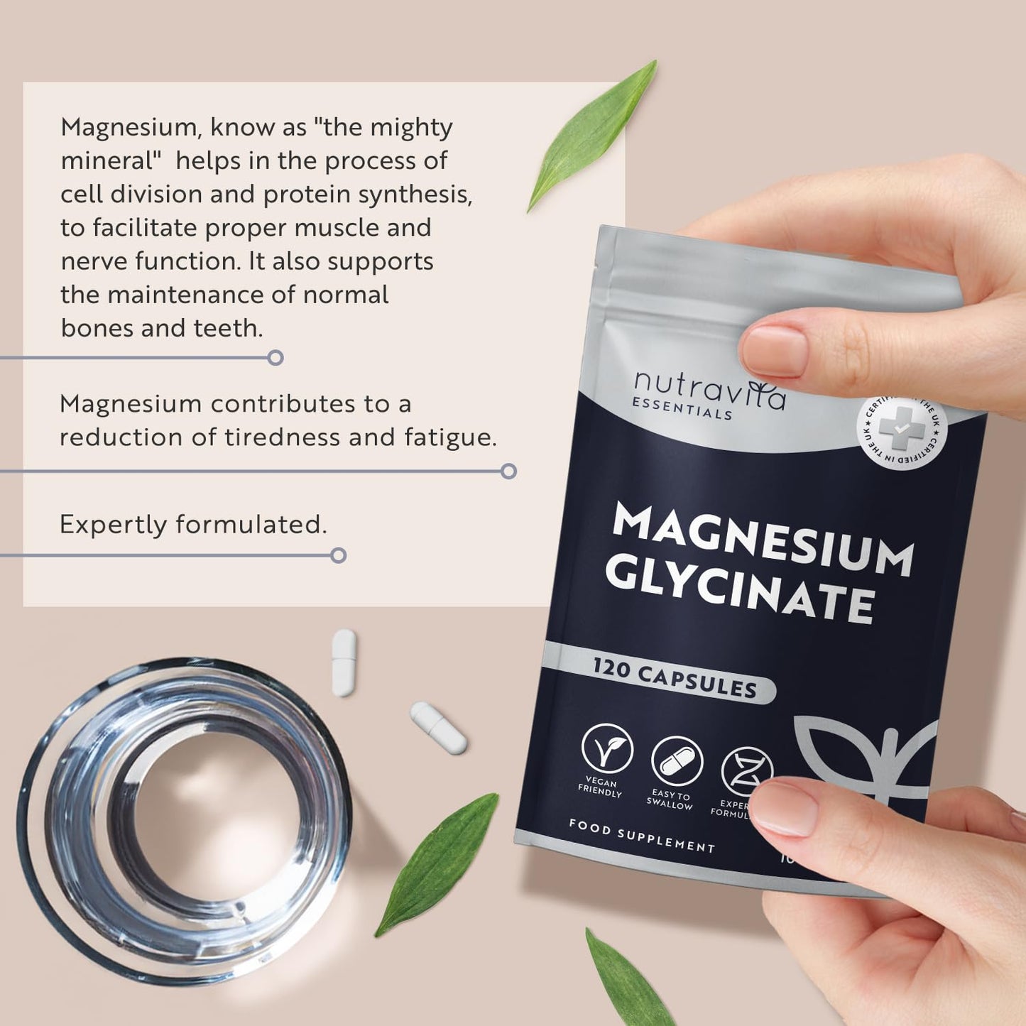 Magnesium Glycinate Supplements 1000mg – 2 x 500mg Magnesium Bisglycinate Caps per Serving - 120 High Strength Capsules Providing 200mg Elemental Magnesium - Magnesium Tablets Alternative - Nutravita