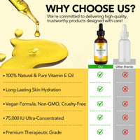 LEISGOTO Vitamin E Oil, 100% Pure Natural Plant Extracts Vitamin E Oil for Skin, Face, Reduces Scars & Stretch Marks, Smooths Fine Lines & Wrinkles, Firms & Boosts Skin Elasticity - 60ml Body Oil (Pack of 2)