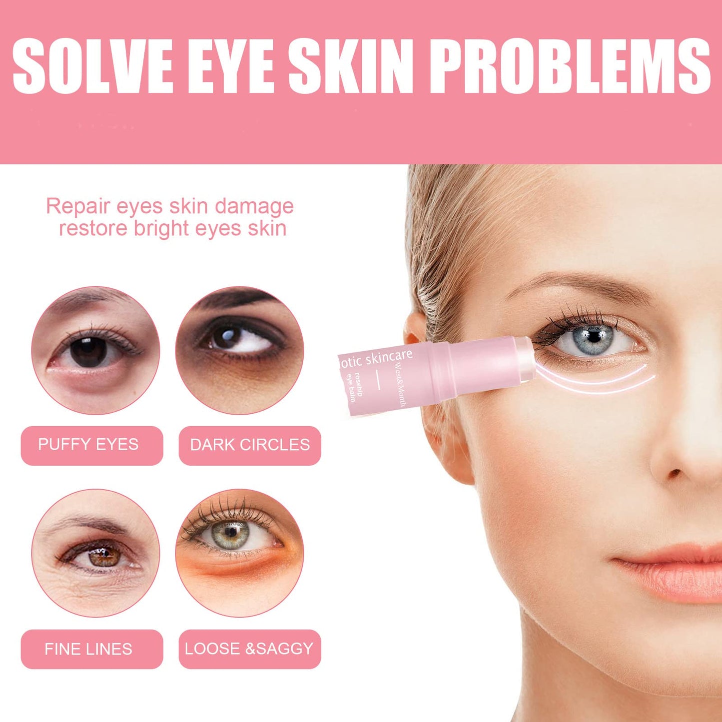 Brighten Eye Cream Stick,Rosehip Moisturizing Balm Stick,Hydrating Moisturizing Stick,Eye Cream for Dark Circles And Puffy Eyes & Wrinkles,Multi Eye Balm,Wrinkles,Lift Eye Line & Anti-Aging