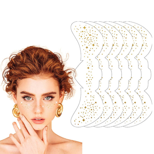 Generic 6 PCS Glitter Freckles Face Tattoo, Gold Glitter Fake Freckles Sticker, Temporary Face Tattoos for Women and Kids, Freckle Makeup Accessories for Make Up Festival-Style-2