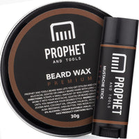 Prophet and Tools | Level 3 Strong Hold Wax for Beard & Hair - Great to Shape, Style and Control - Holds for up to 24hrs and Easily Washes Out - Moustache Styling Stick Included
