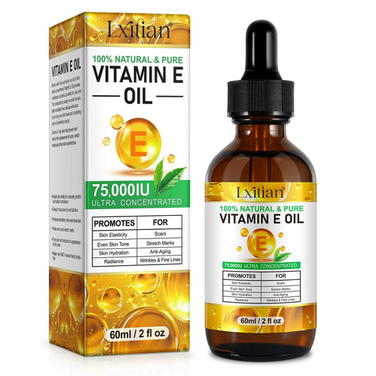 herlosfeel Pure Vitamin E Oil for Skin, 100% Natural Organic Vitamin E Oil for Face & Hair, Hair Skin and Nails Vitamins for Wrinkles, Dryness,Scars & Stretch Marks, Anti-Aging, Improve Elasticity & Even Tone