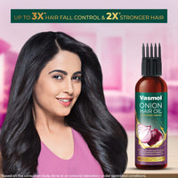 Vasmol Onion Hair oil | Helps control hair fall I Strengthens hair I Enriched with Coconut oil, Sesame oil, and Almond Oil I For shiny smooth hair I 200ml