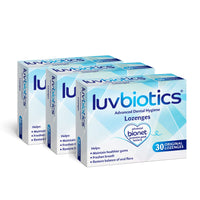 luv biotics Original Lozenges with Probiotics & Xylitol promotes good bacteria for healthy gums, fresh breath & cavity protection. No artificial colours/sweeteners and preservatives. 3 pack of 30's