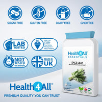 Health4All Sage Leaf 2500mg 240 Tablets (8 Month Supply) Essentials Sage Leaf Tablets for Menopause Support Vegan Herbal Supplement