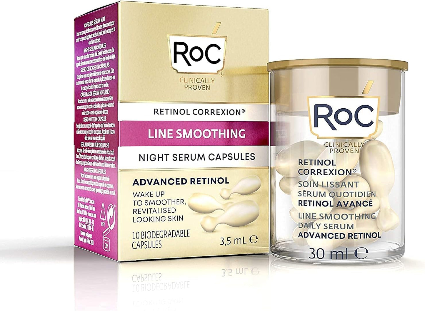 RoC - Retinol Correxion Line Smoothing Night Serum Capsules - Daily Anti-Wrinkle & Anti-Aging Treatment - Visibly Reduces Fine Lines & Wrinkles - Overnight Skincare - 10 Capsules