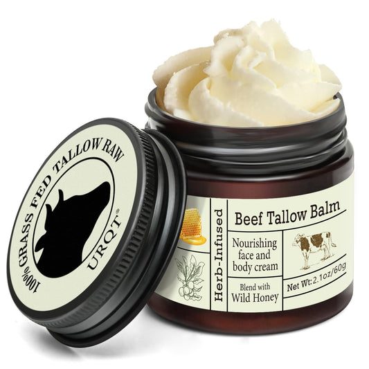 HOPHAT Beef Tallow Honey Balm - Beef Tallow for Skin, Deeply Nourishing Organic Grass Fed Tallow Balm, Beef Tallow Cream for Face & Body, Moisturizing Skin Care Cream for Dry Skin (Colour, A)