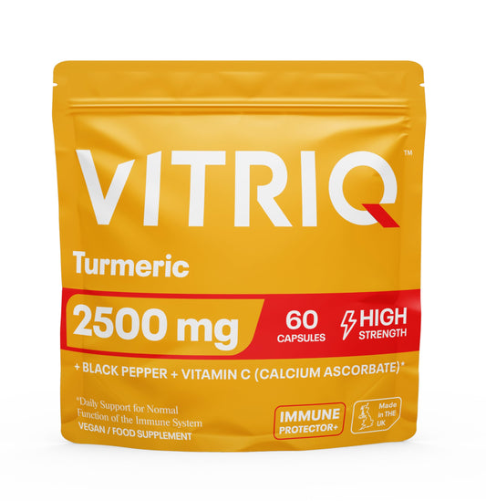 VITRIQ Turmeric 2500mg Per 1 Capsule + Black Pepper 250mg + Vitamin C 400mg, 60 Capsules - One-a-Day, High Strength Turmeric with Black Pepper Capsules, Curcrumin Immune Support Complex Made in the UK