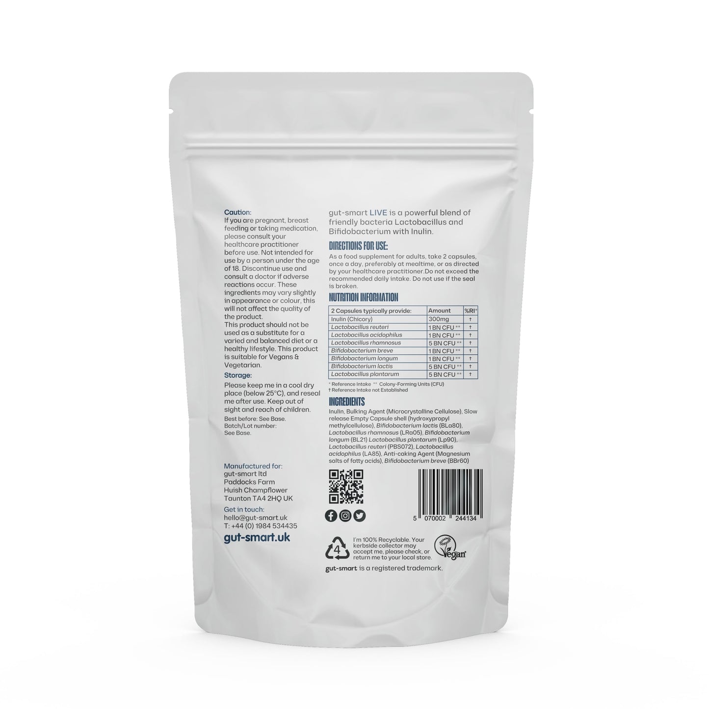 Gut - Smart Gut–Smart LIVE, 60 x Slow-Release Capsules, Pre & Probiotics, 19 Billion Live Cultures, Natural Supplements for Healthy Digestion