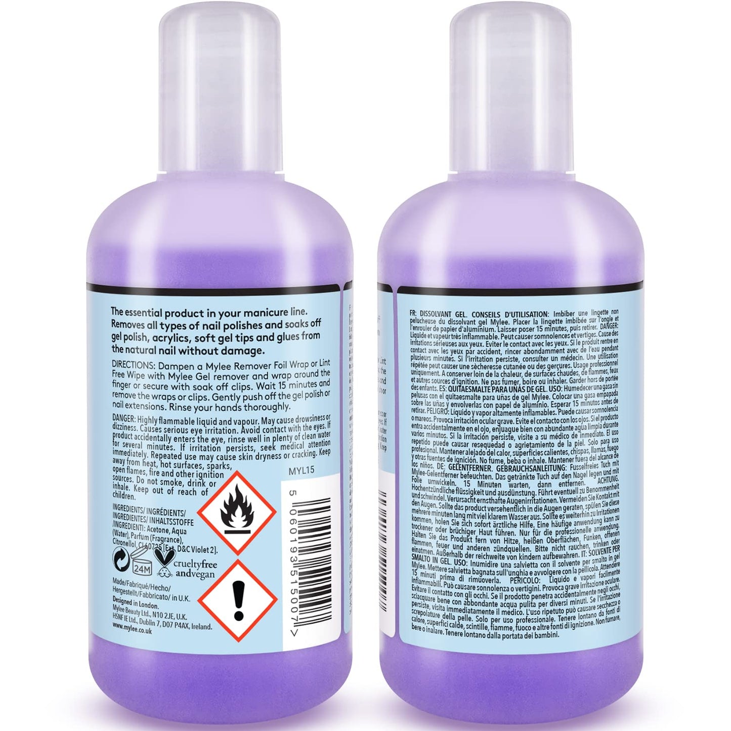 Mylee Nail Gel Polish Prep Wipe + Remover Cleanser UV LED Manicure Acetone 2x250ml by Mylee