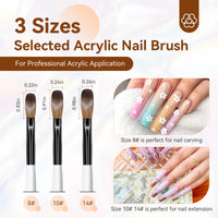 Saviland Acrylic Nail Brush Set: 3pcs Professional Nail Brush for Acrylic Powder Nails Kolinsky Acrylic Brush Wooden Handle Nail Art Brushes Nail Tools Kit Size 8/10/14, Christmas Women Gift Set