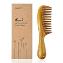EQLEF Wide Tooth Wood Comb - Green Sandalwood Handmade Hair Comb for Men and Women