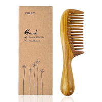EQLEF Wide Tooth Wood Comb - Green Sandalwood Handmade Hair Comb for Men and Women