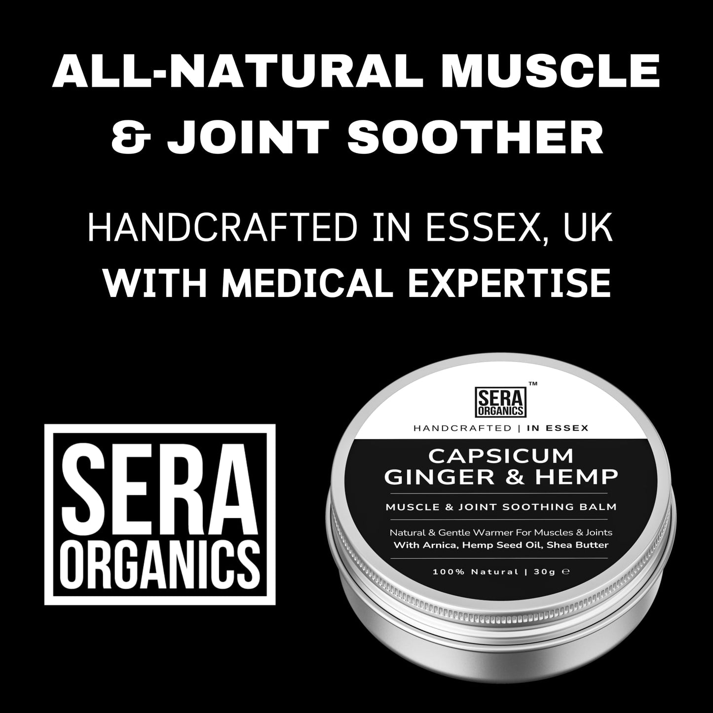Capsicum & Ginger Warming Cream – Hemp, Arnica & Black Pepper | Muscle & Joint Soother | Natural Heat Rub for Stiffness & Recovery | Handcrafted in The UK by Sera Organics (30g)