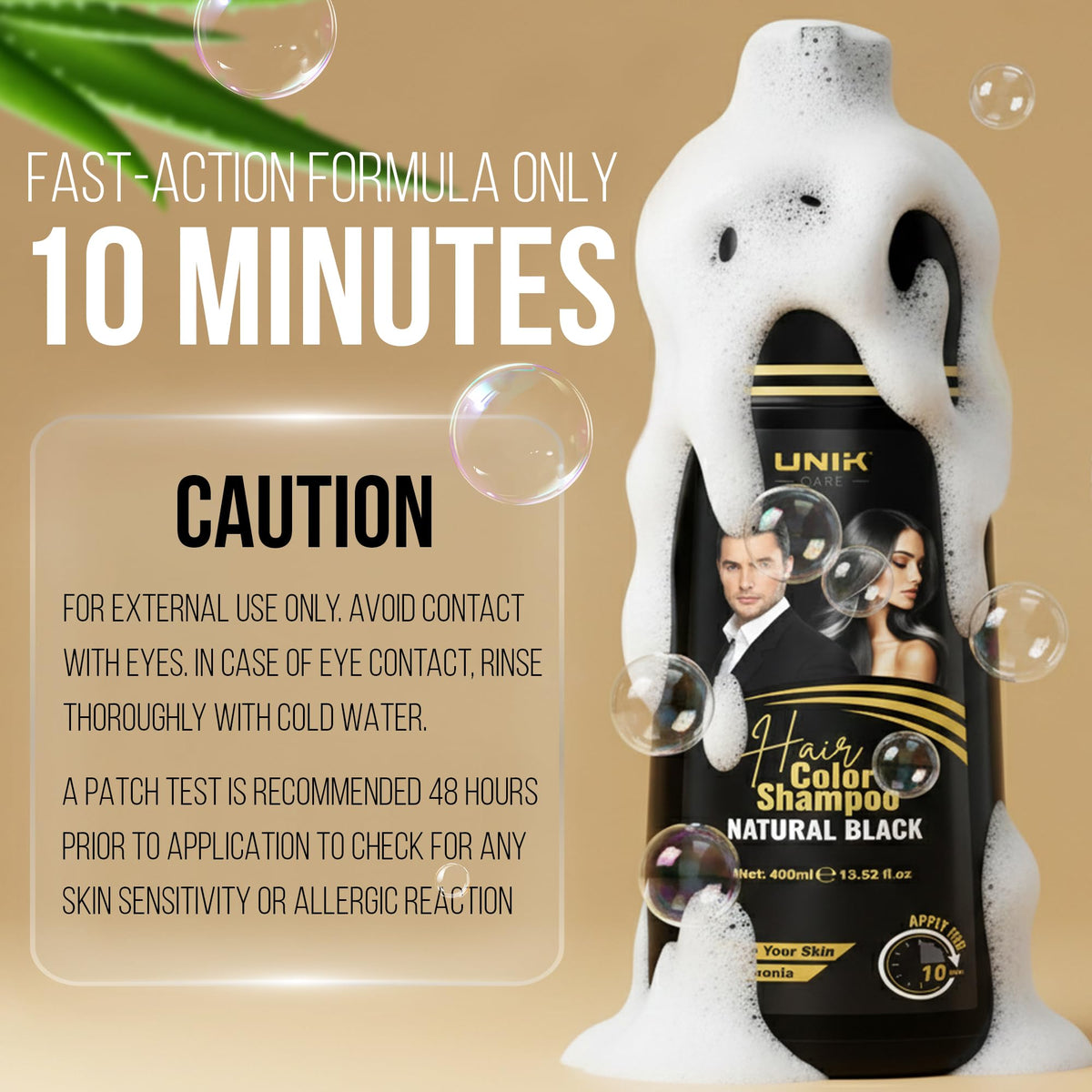 UNIK Care Hair Dye Shampoo Black 400ml – 3-in-1 Hair Color, Shampoo & Conditioner – Long-Lasting Natural Black Hair Shampoo for Men & Women – Covers Grey Hair Instantly – Ammonia-Free