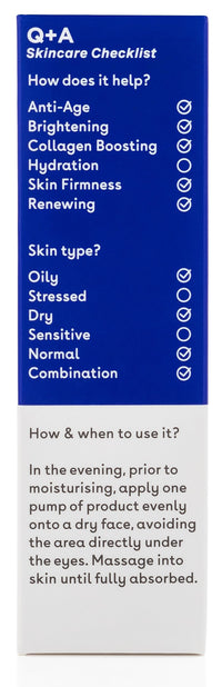 Q+A Retinol Facial Serum, with Bisabobol and Squalane to sooth the skin whilst delivering youth-boosting benefits, targets fine lines, renews uneven skin tone, and leaves skin feeling smooth, 30ml