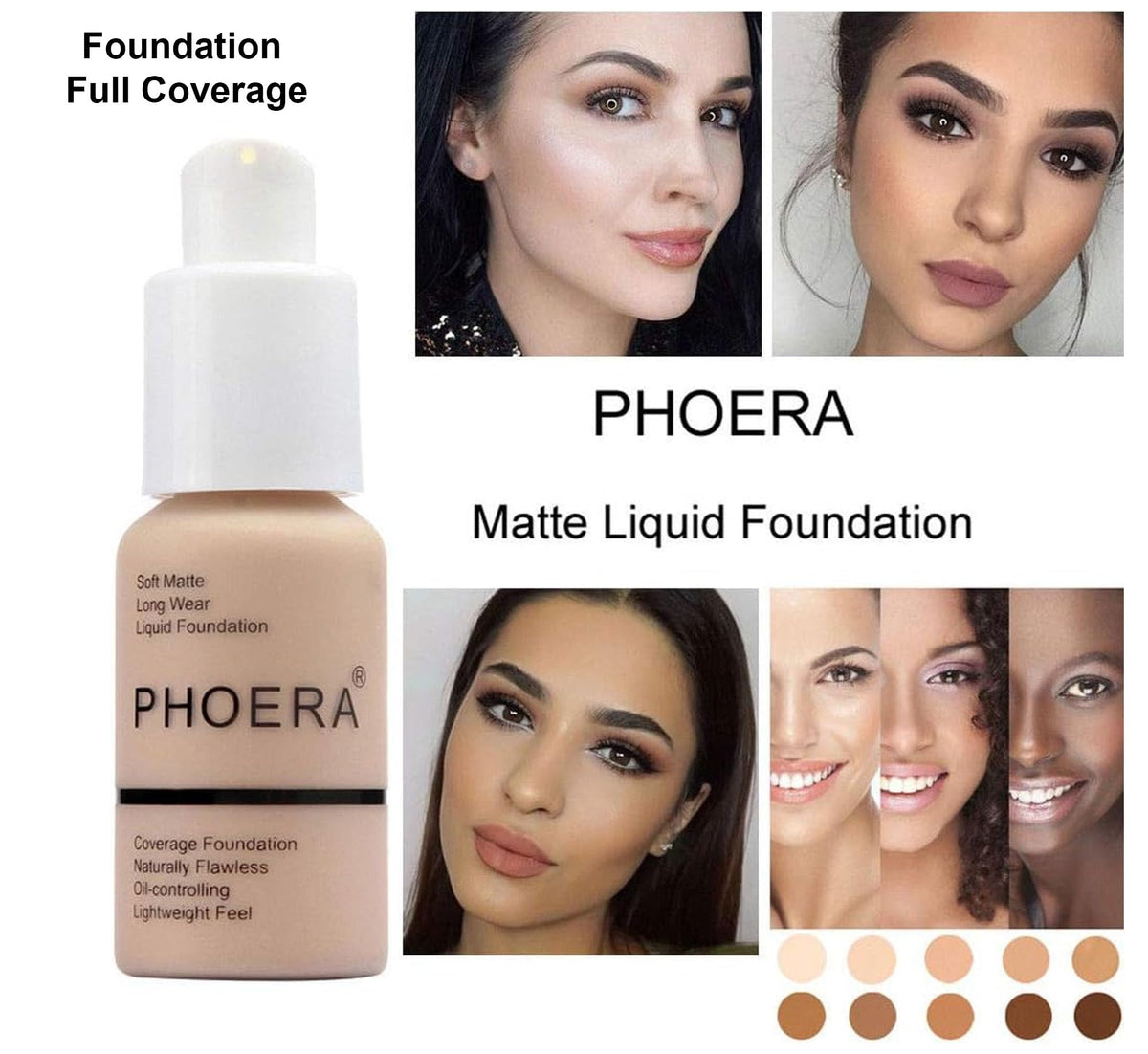 Glamza PHOERA Foundation Concealer Makeup Full Coverage Matte Brighten Long Lasting UK (102 NUDE)