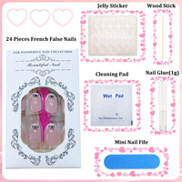 NLFOX 24pcs Short False Nails with Glue - French Tip Press on Nails Almond - Black Bow-Tie Stick on nails French Tip - Nude Fake Nails Glue on - Elegant Almond nail Tips Full Cover for Women Girls Long Last