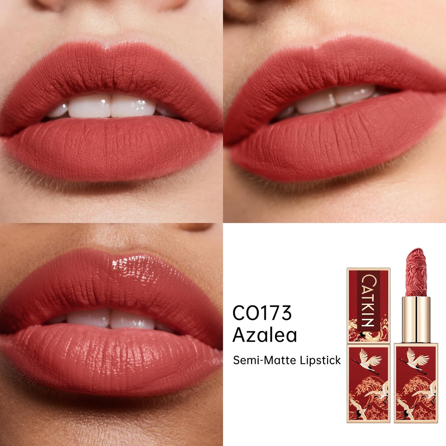 CATKIN Red Lipstick, Semi-Matte, Long Lasting, High Impact, Moisturizing Formula, enriched with Avocado Oil and Vitamin E, 3.2g