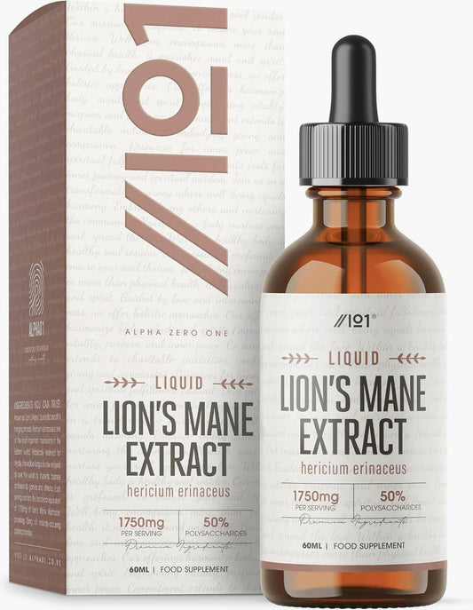 ALPHA01 Lions Mane Drops - High Strength 50% Polysaccharides Lions Mane Extract Supplement (Not Capsules) - 60ml (1 Month Supply) - Vegan & Vegetarian Friendly – by Alpha01