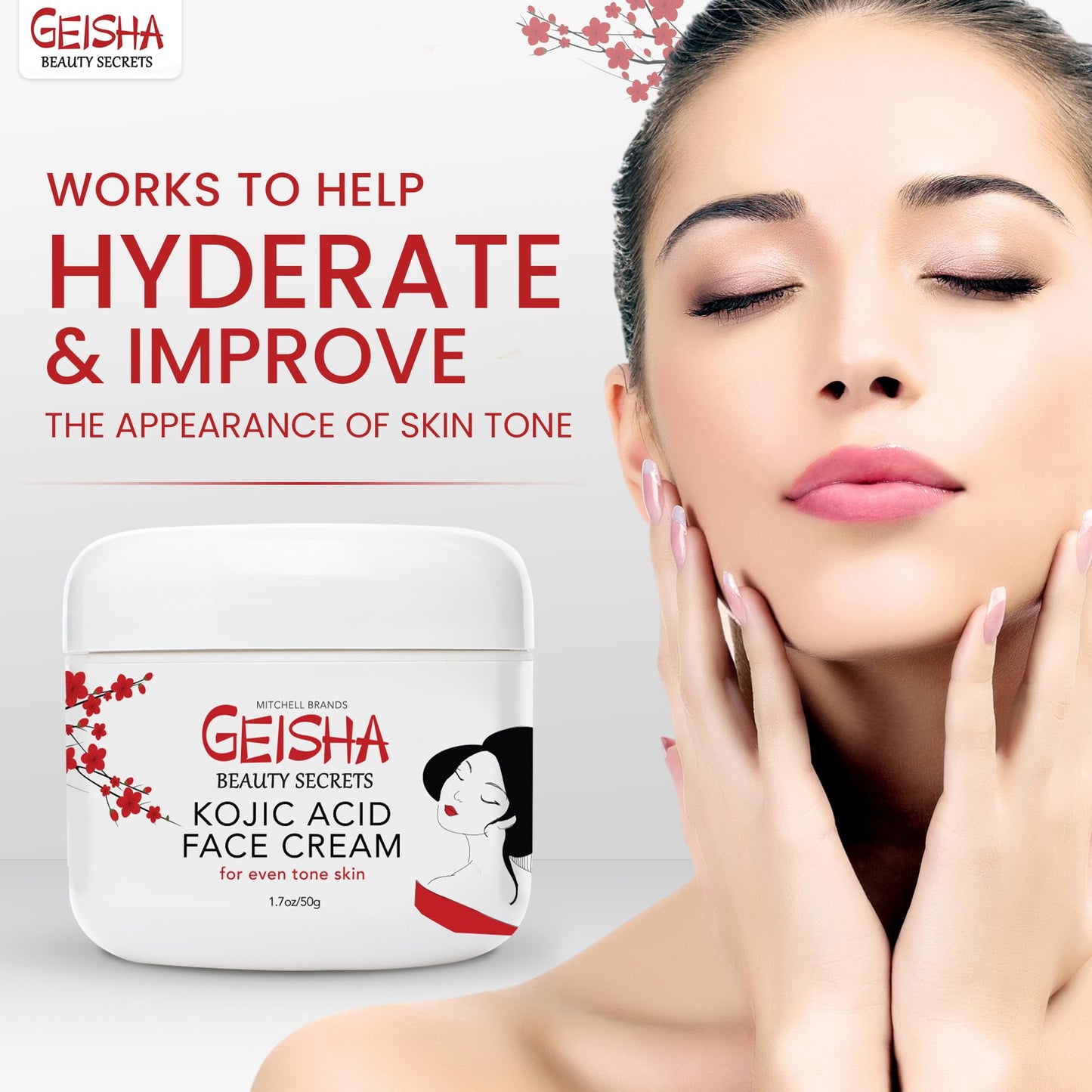 Geisha, Kojic Acid Cream | 1.7 fl oz / 50 ml | Skin Brightening Cream, Freckle Removal for Face, Knees, Body, Armpits, Neck, Underarm, Intimate Parts