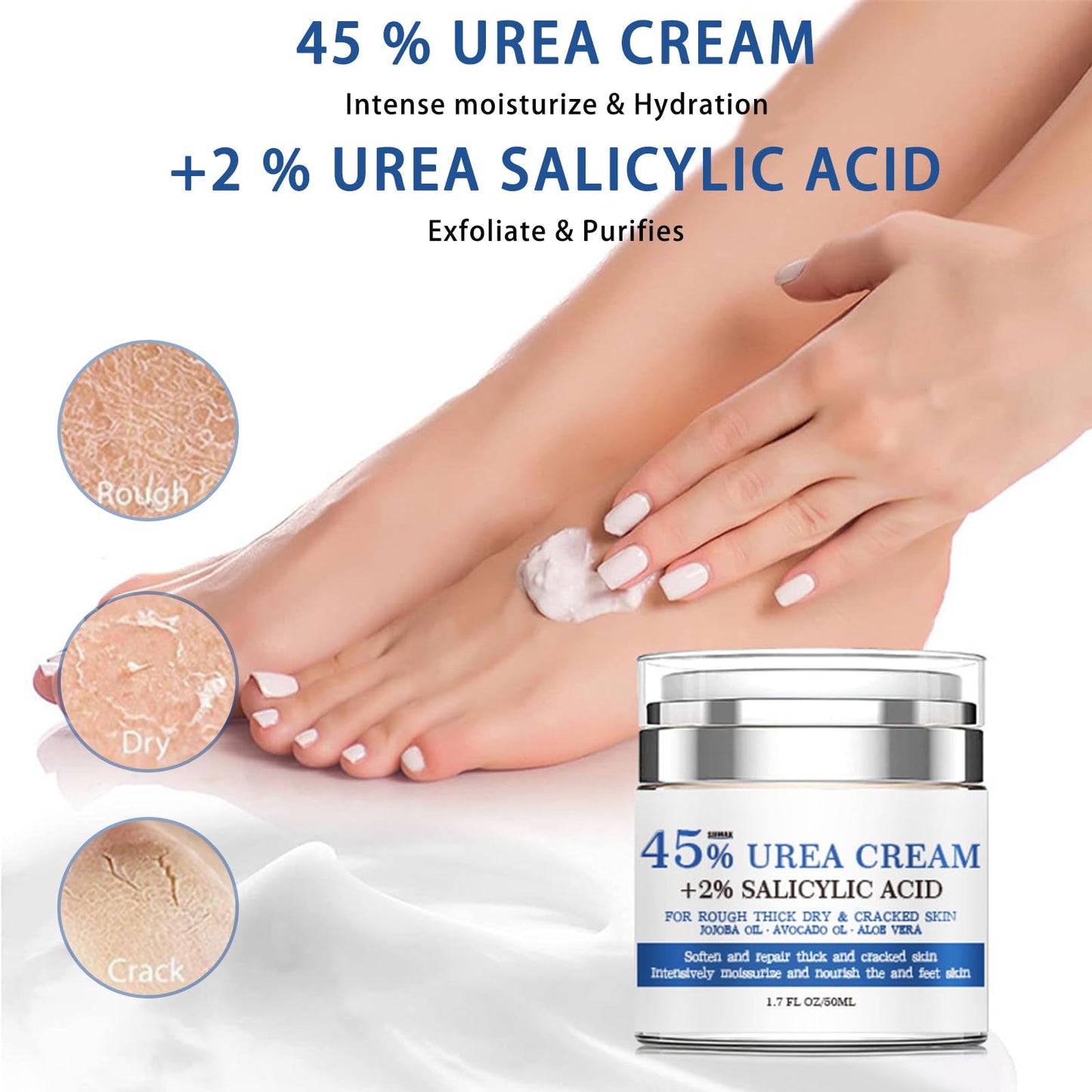 45% Urea Cream - Urea Foot Cream Plus 2% Salicylic Acid - Maximum Strength Urea Cream For Feet Nourish - Foot Urea Moisturiser For Dry Cracked Feet - Soften Calluse Foot Care Cream