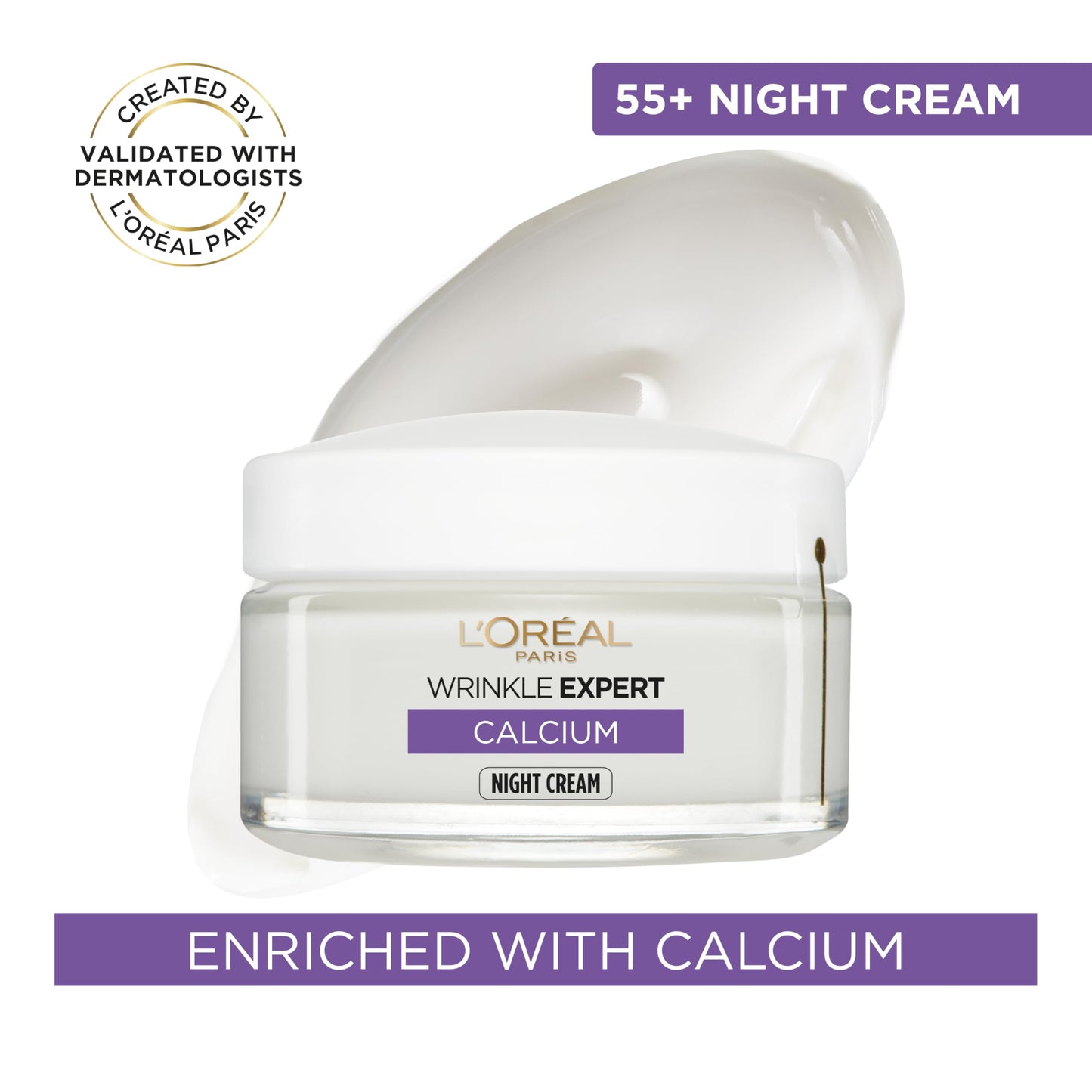 L'Oreal Paris L’Oréal Paris Wrinkle Expert Anti-Wrinkle 55+ Night Cream, Moisturiser works Overnight to Reduce Wrinkle Appearance, Moisturise, Firm Skin & Redefine Contours, formulated with Calcium, 50ml