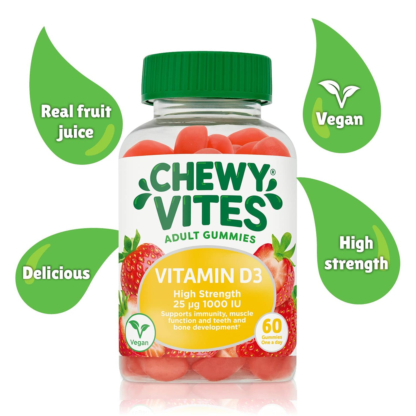 Chewy Vites Adults, High Strength Vit D3 60 Gummy Vitamins, 25 micrograms 100 IU