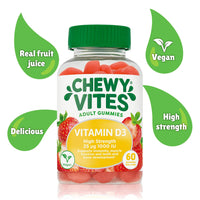 Chewy Vites Adults, High Strength Vit D3 60 Gummy Vitamins, 25 micrograms 100 IU