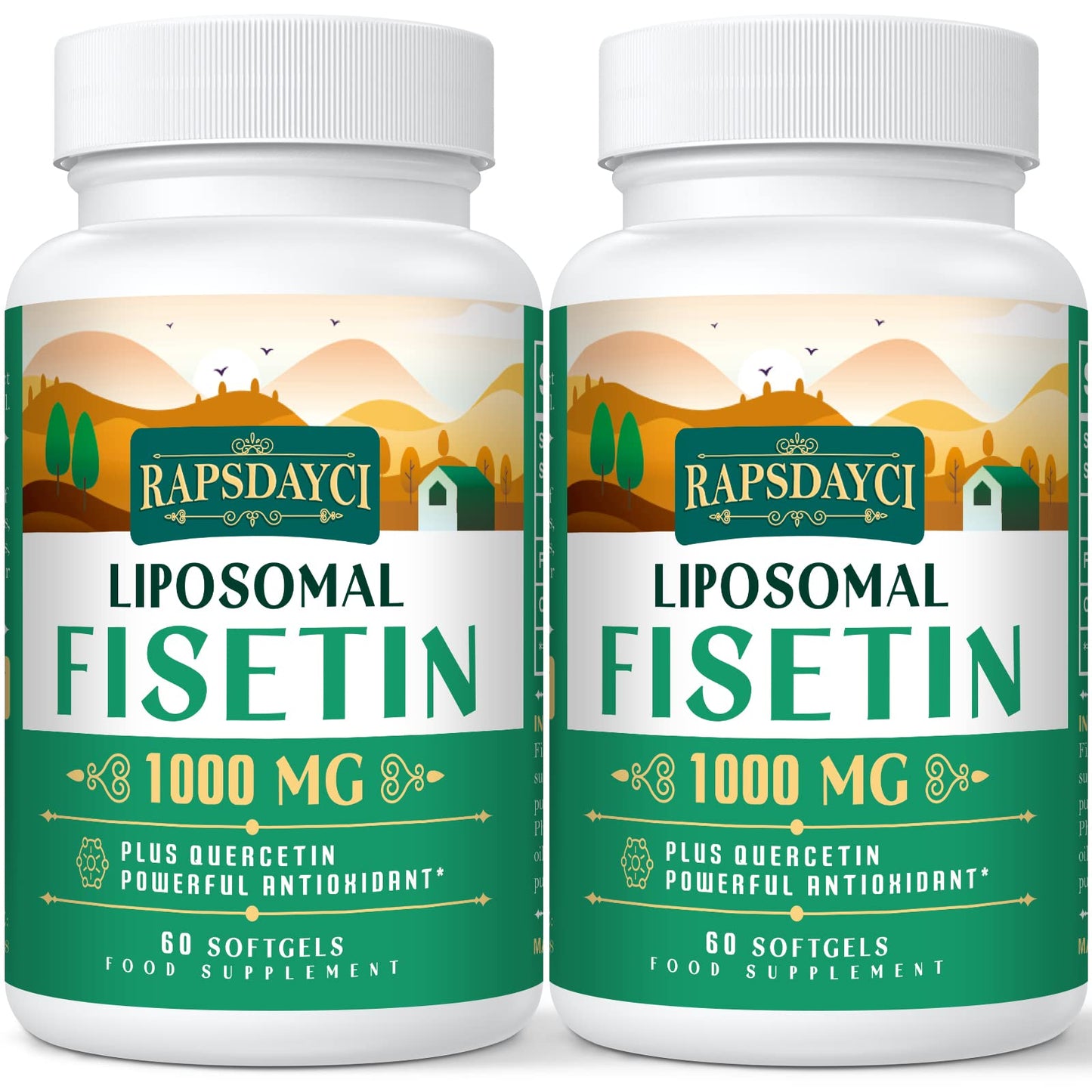 Rapsdayci Liposomal Fisetin with Quercetin - High-Potency 1000mg Combo Antioxidant Supplement for Optimal Health - 60 Softgels Per Bottle (Pack of 2)