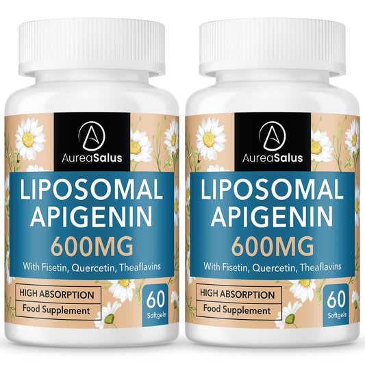 AureaSalus Liposomal Apigenin 600mg, Extra Strength Apigenin Supplement with Fisetin, Quercetin and Theaflavins for Sleep, Relaxation & Mood, Powerful Flavonoid & Antioxidants (60 Count (Pack of 2))