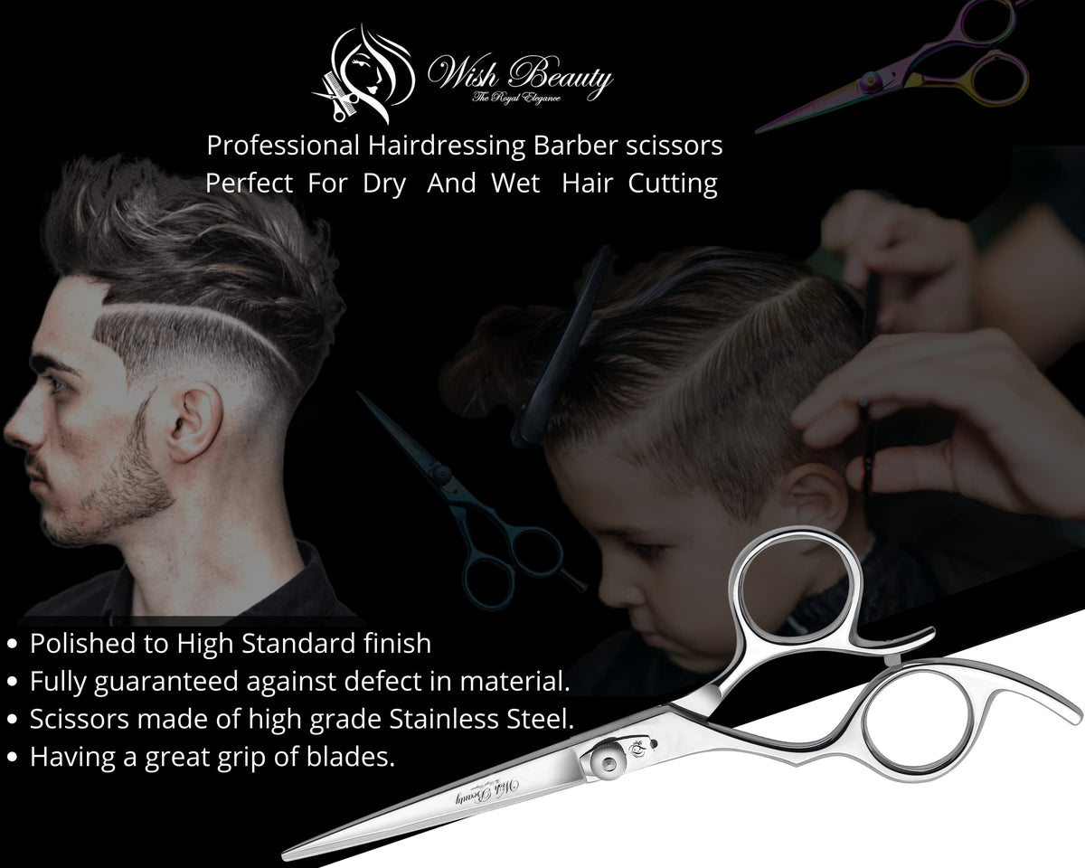 wish beauty,the royal elegance Wishbeauty Professional Left Handed Hairdressing Scissors, 6.5” Silver Offset