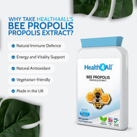 Health4All Bee Propolis 1000mg per Capsule 180 Capsules, High Strength Immune System Booster, Natural Immune Support Supplement (not Tablets) | Made in UK