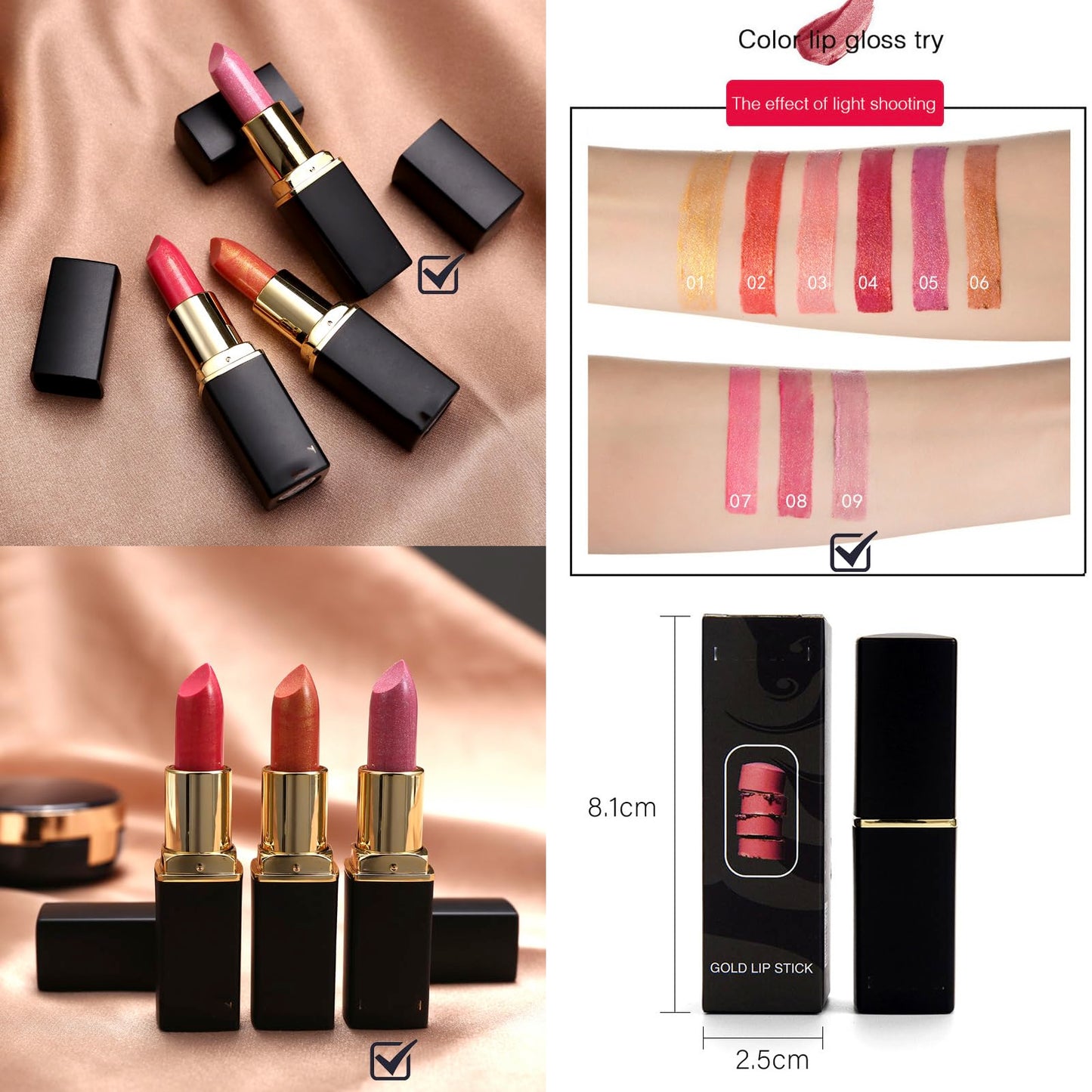 HAORQEE Pink Glitter Colour Changing Lipstick, Metallic Long Lasting Waterproof