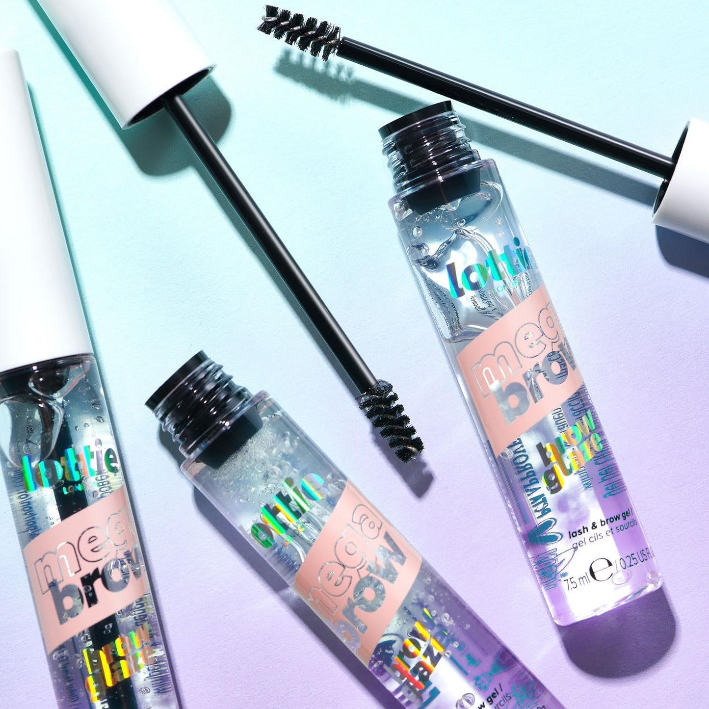 Lottie London MegaBrow Brow Glaze in Clear, Lash & Eyebrow Setting Gel, Transparent & Lightweight for Feathery Brows & Defined Eyelashes