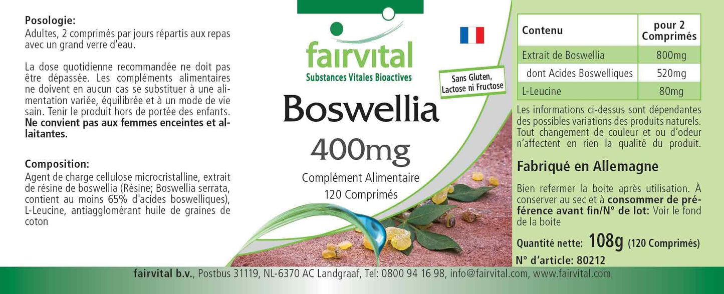 Fairvital | Boswellia Frankincense 400mg - 120 Tablets - Vegan - 65% boswellic acids