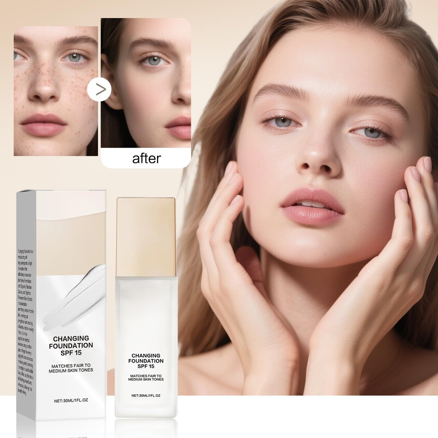 AHVKNU Skye Color Changing Magic Foundation,Colour Changing Foundation,SPF 15 Sun Protection,All Day Flawless Warm Skin Tone BB Cream Makeup Base Concealer,Self-Adjusting Shade for All Skin,30ml
