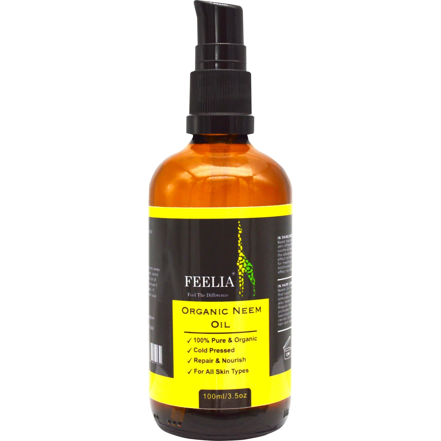Feelia - Organic Neem Oil - Cold pressed, Rich in Vitamin E & Antioxidants, Repairs & Nourish, 100% Pure & Organic - 100ml