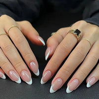 NLFOX Press on Nails Almond - False Nails French Tip - 24pcs Long Fake nails with Glue - Stick on Nails for Women - Full Cover Almond Nail Tips Long Lasting for DIY French Manicure Home