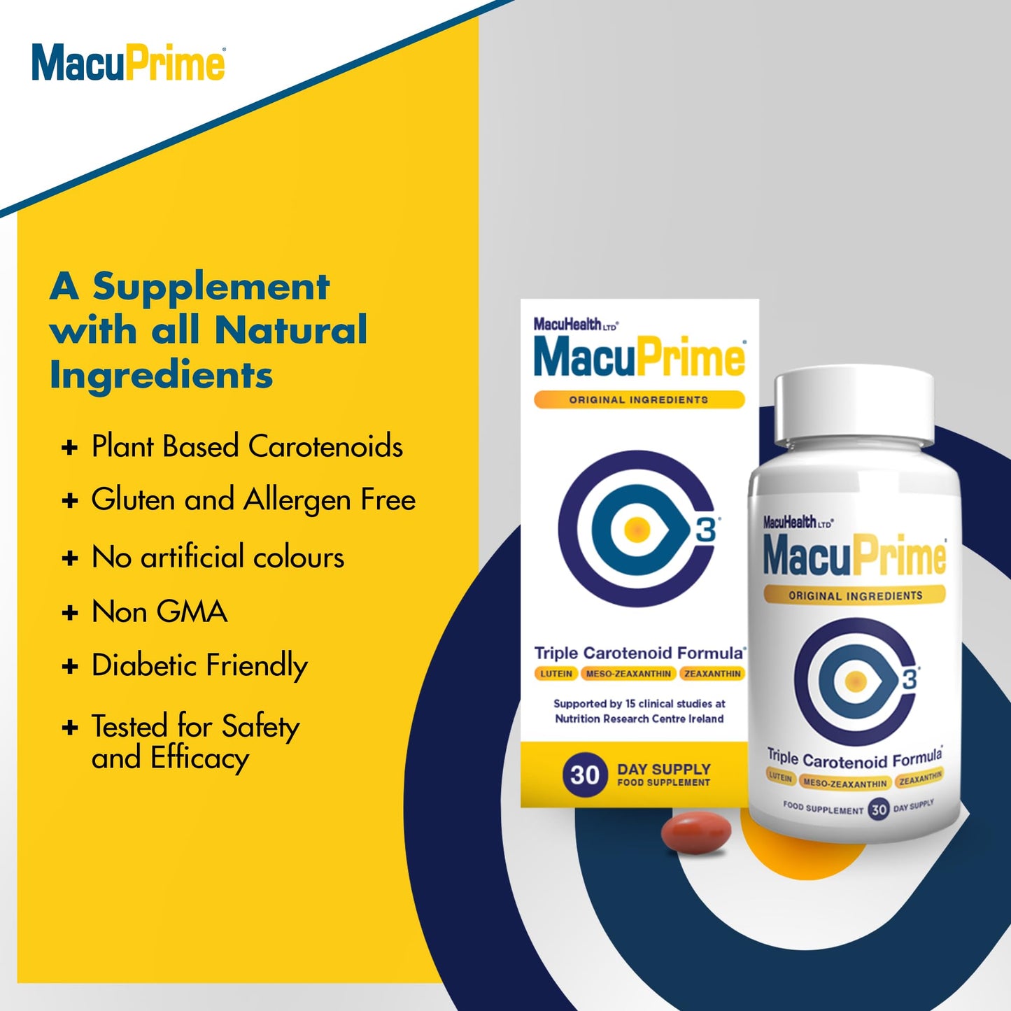 The Eye Doctor MacuPrime Eye Health Supplements – Triple Carotenoid Formula Food Supplement to Support Normal Vision – Lutein, Meso-Zeaxanthin & Zeaxanthin, 90 Capsules – 3 Months Supply
