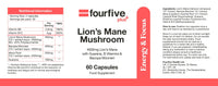 fourfive Lions Mane Mushroom Supplement (4000mg) Energy & Focus Blend with Vitamin B5, Support Brain Function, Focus & Energy - 60 Capsules