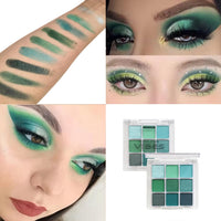 SHEBEEDO Green Eyeshadow Palette, Green Glitter Eyeshadow, Forest Emerald Green Christmas Makeup Palette, 9 Eyeshadow Shades, Waterproof Long Lasting, Mixable Pressed Pigmented Eyeshadows, Gift for Women