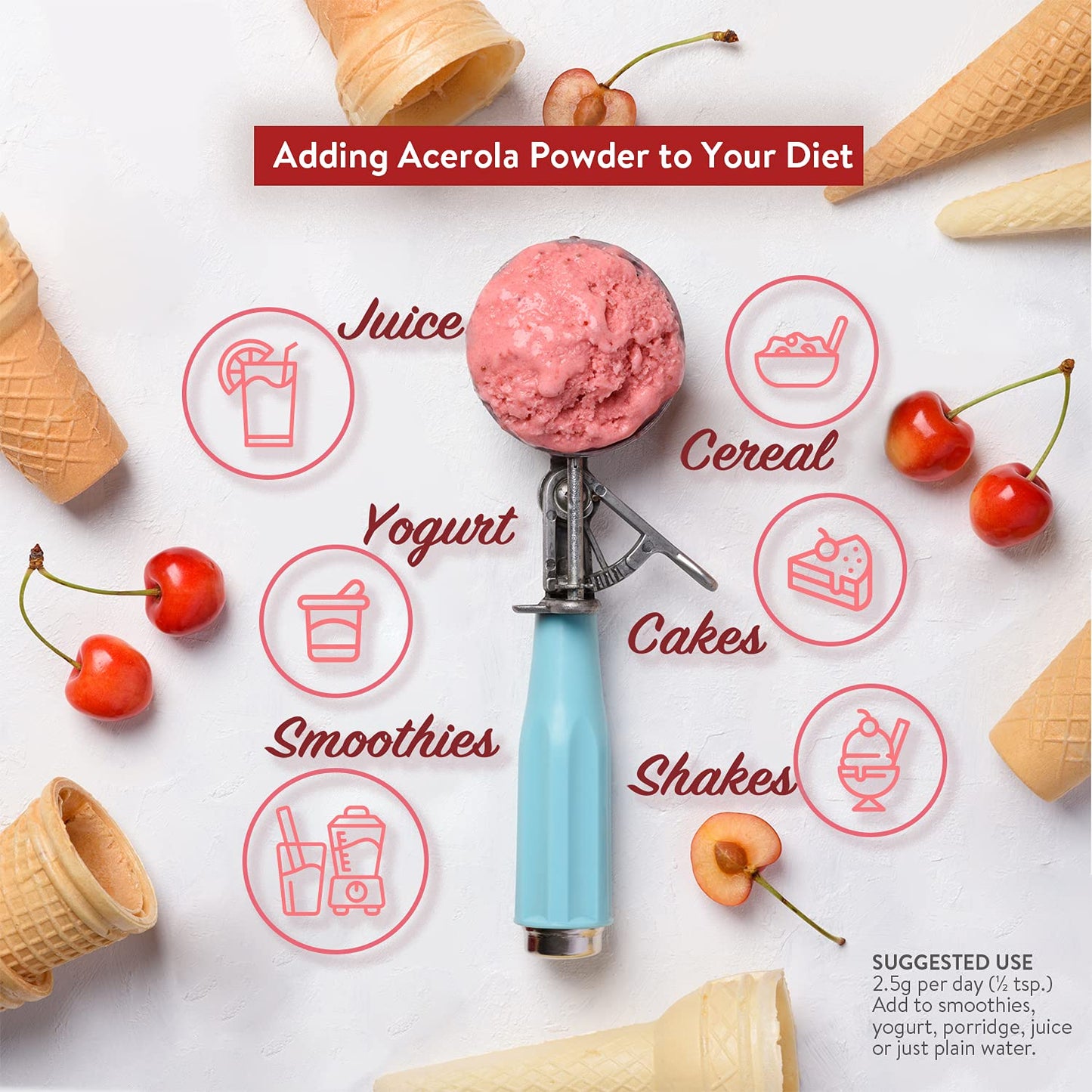 Spring Blossom 300g Organic Acerola Cherry Powder Freeze-Dried 100% Natural Vitamin C Raw Extract Food Supplement Immune System Booster Vegan Gluten-Free Superfood Ascorbic Acid Alternative No Additives Non-GMO