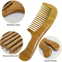 EQLEF Green Sandalwood Wide-tooth Natural comb, Large Sandal Wood Hair Comb Wooden Comb Anti Static Combs