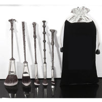 Boyigog 10Pcs Wizard Makeup Brushes Set,3D Silver Handle Metal Wand with Theme Bag,Anime Cosmetic Brushes for Powder Eyeshadow Lips Eyeliner,Portable Makeup Brush Set Gift for Girl Women (Silver)