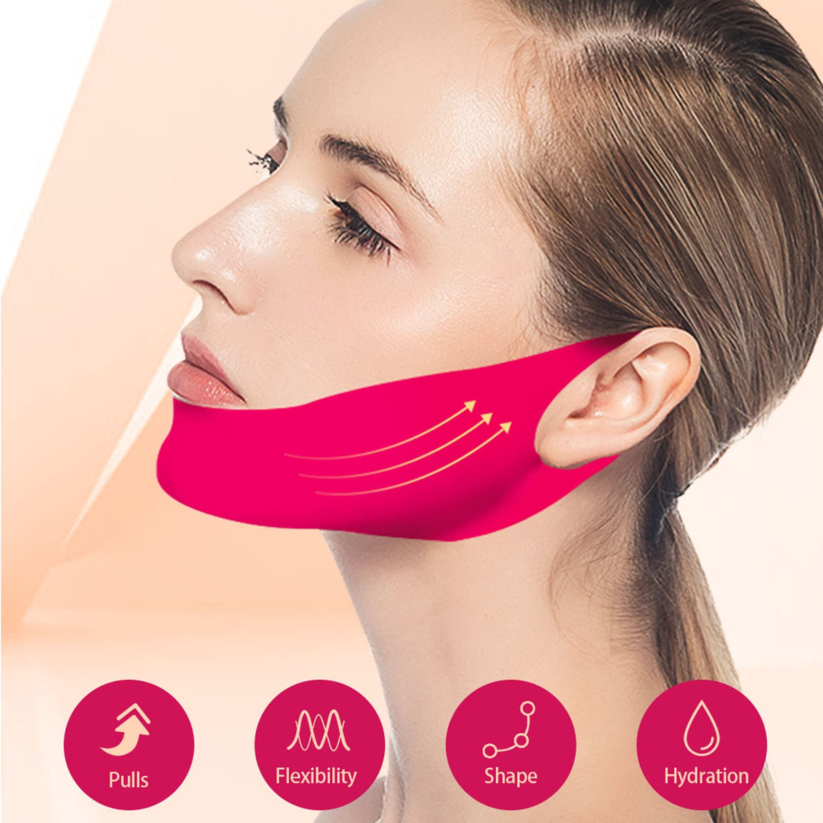 APPTI V Shape Face Mask, Firming Facial Mask Double V Line Lifting Mask for Women Men Red 6 Pieces