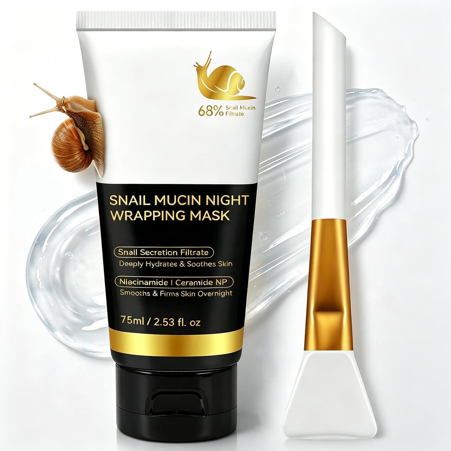 Dvoevivh Collagen Night Wrapping Mask Snail Mucin Korean Skincare Collagen Face Mask Overnight No-rinse Facial Overnight Sleeping Mask Hydration Reduces Wrinkle Improves Skin Elasticity 75ml (Brush Included)