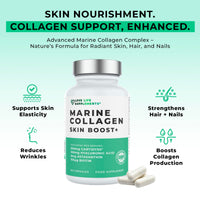 LOVE LIFE SUPPLEMENTS Marine Collagen Skin Boost+ with Astaxanthin & Hyaluronic Acid, 120 Capsules - 2 Month Supply, Also Cartidyss® (Type II), Vitamin C, Vitamin E, Bamboo Stem Extract, Biotin - for Skin, Hair, Nails