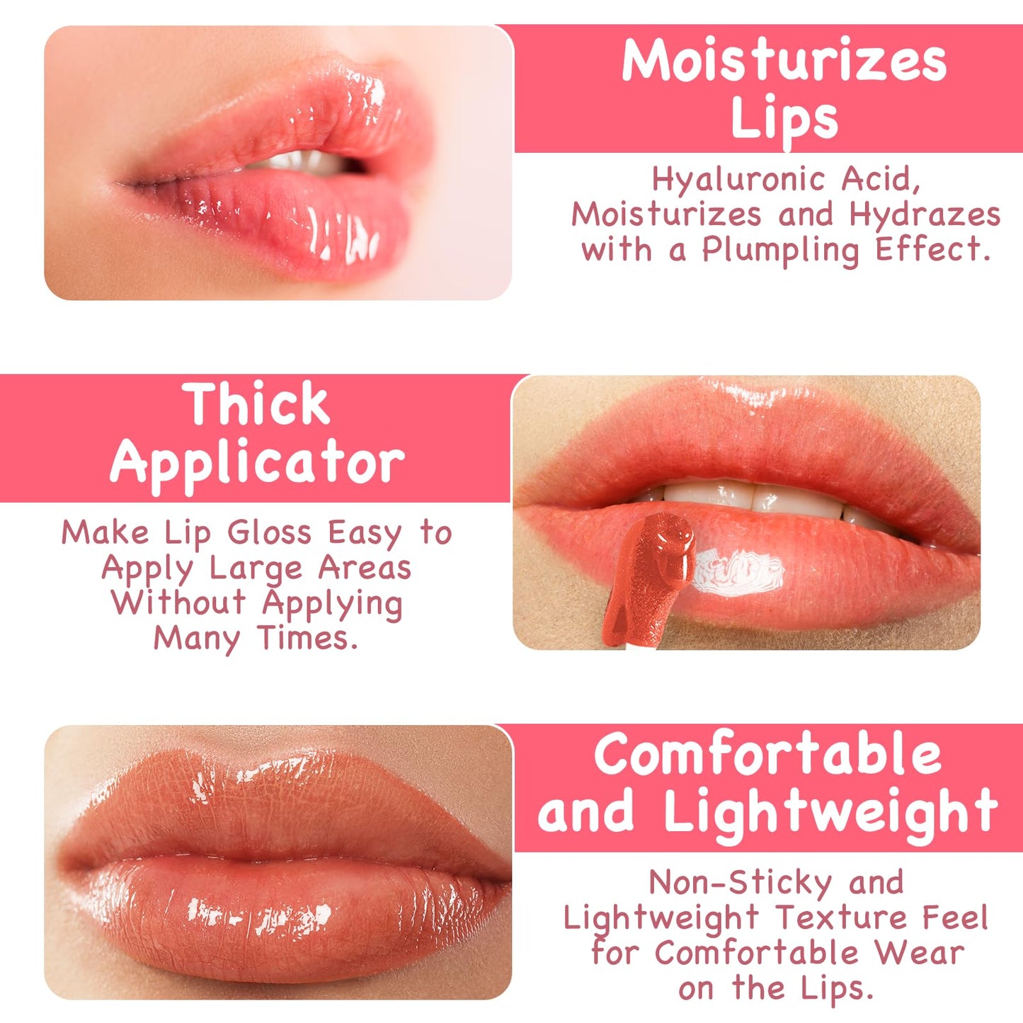Leogony 3PCS Fat Oil Lip Gloss, Long Lasting Moisturizing Fat Oil Lip Gloss, Glitter Plumping Fat Lip Oil Set